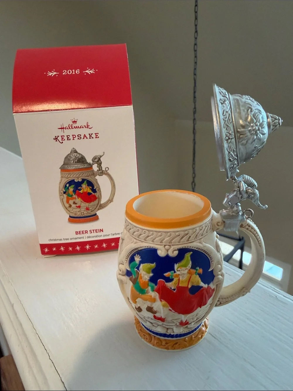 Hallmark 2016 Keepsake Beer Stein Ornament in Blue, Red, Yellow